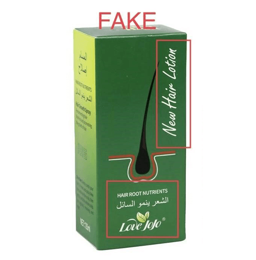 Fake logo on green wealth neo hair lotion